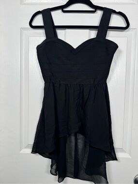 Bebe Black Bandage Babydoll Tank Top Sheer Chiffon Peplum Medium